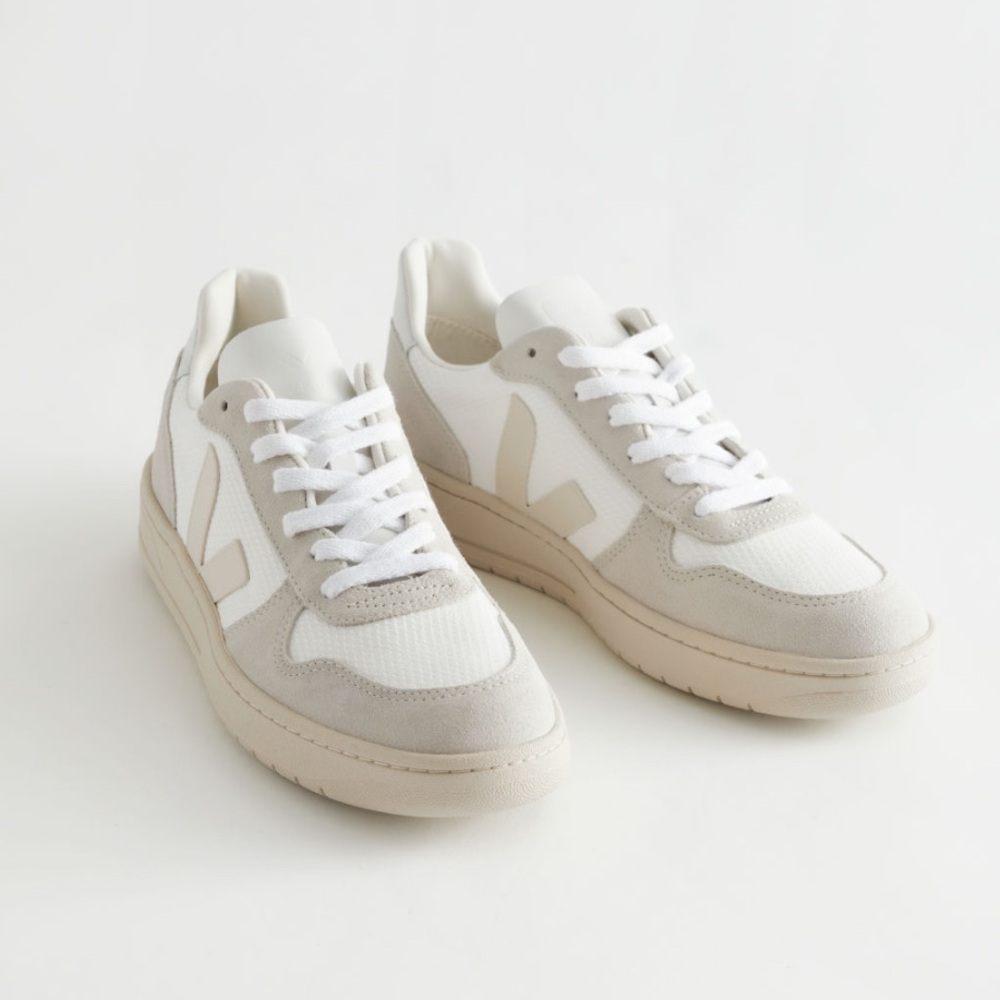 Veja White and Light Gray V-10 Sneakers
